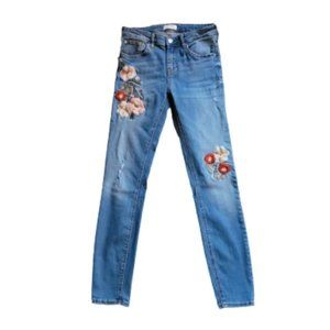 Zara Woman Floral Embroidered Lightly Distressed Skinny Jeans Size 6